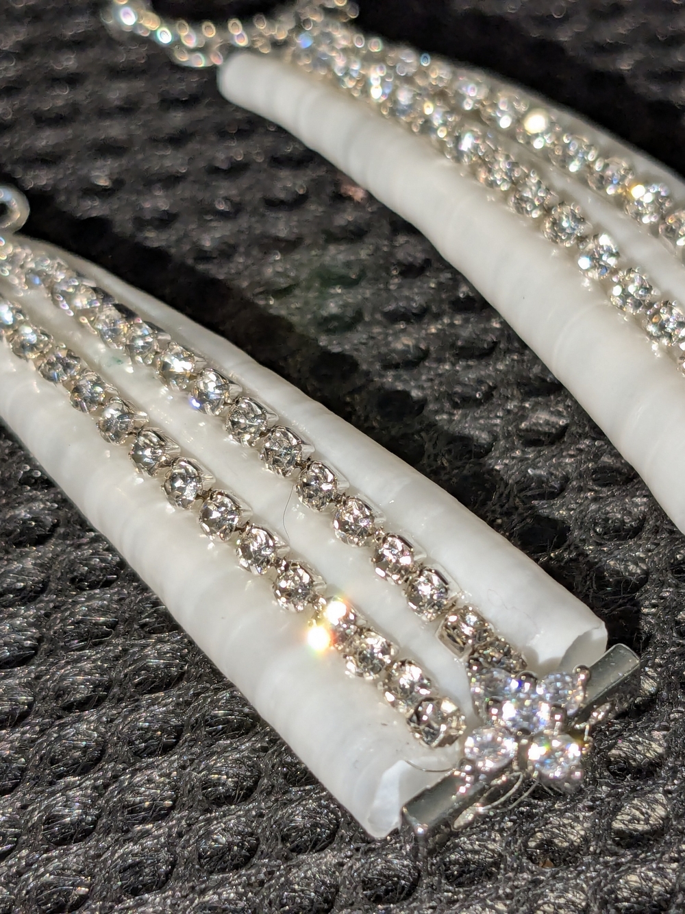 Elegant Formal White Shell Rhinestone and Crystal Drop Earrings - Picture 6 of 9